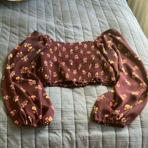 Floral Burgundy Off-Shoulder Top